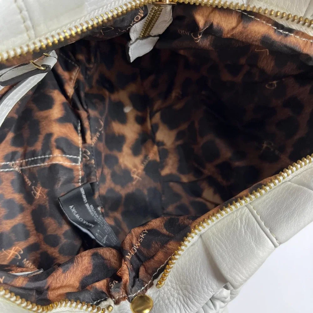 B. Makowsky White Leather Satchel Handbag - Picture 10 of 11